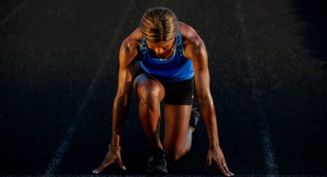 Woman at the start of a race.