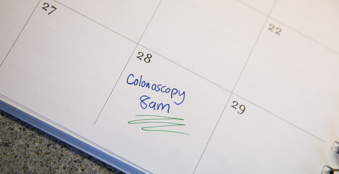 Calendar listing a colonoscopy date
