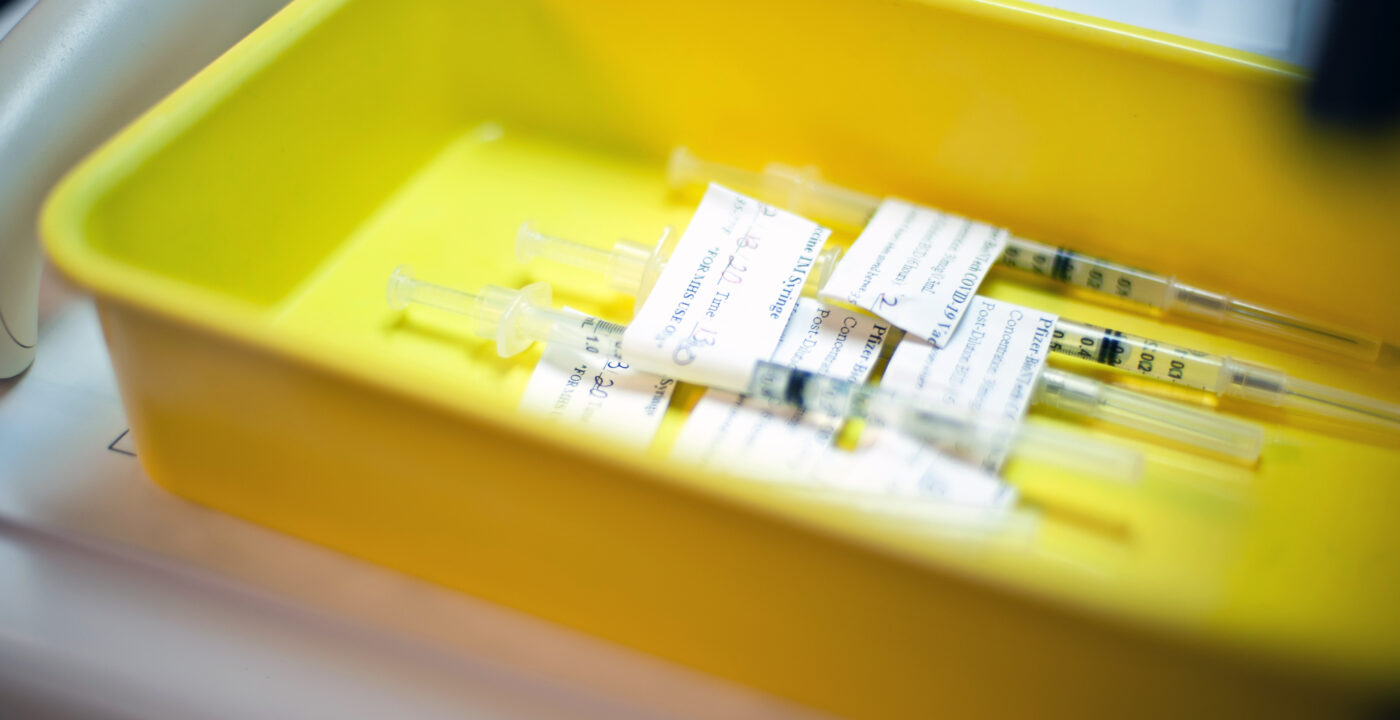 COVID-19 vaccines in a tray