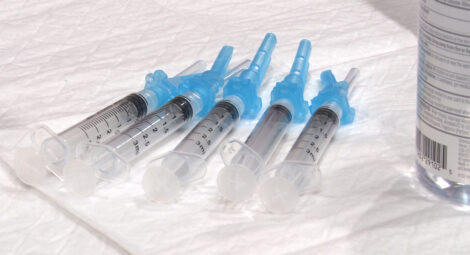 Five COVID vaccines in a line