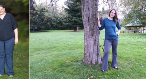 Side-by-side of a person who lost weight.