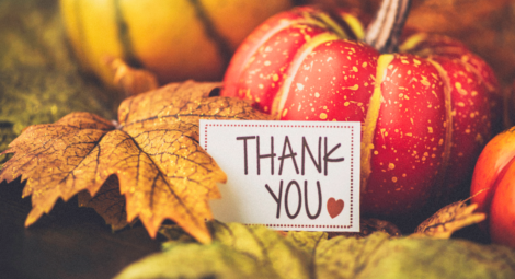 Thank you sign by a pumpkin