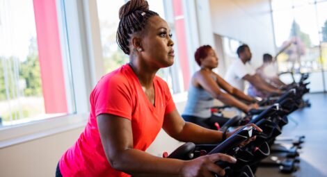 Woman on exercise equipment
