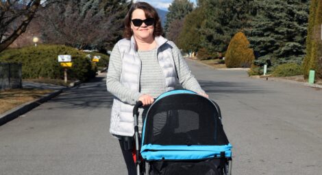 Woman walking with a stroller