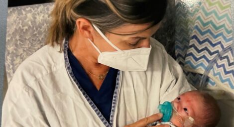 Woman holding a baby