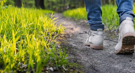 Close up of boots in the woods
