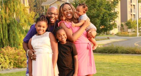 Family photo outside.