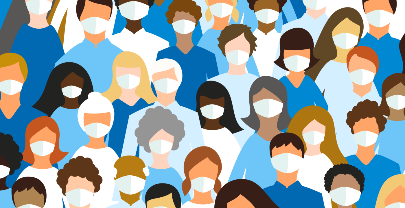 Diverse assortment of faces in medical face masks