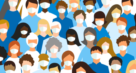 Diverse assortment of faces in medical face masks