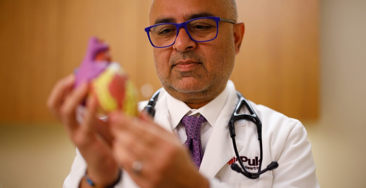 Close-up of a male doctor holding a model of a human heart