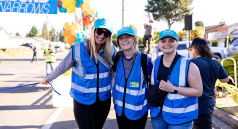 Group of Sound to Narrows volunteers in blue vests