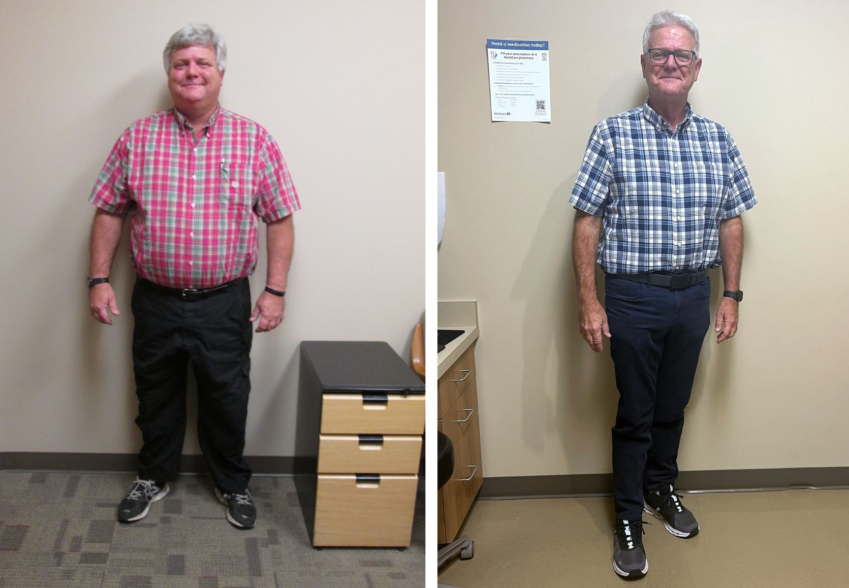 Side-by-side photos of man before and after weight-loss surgery