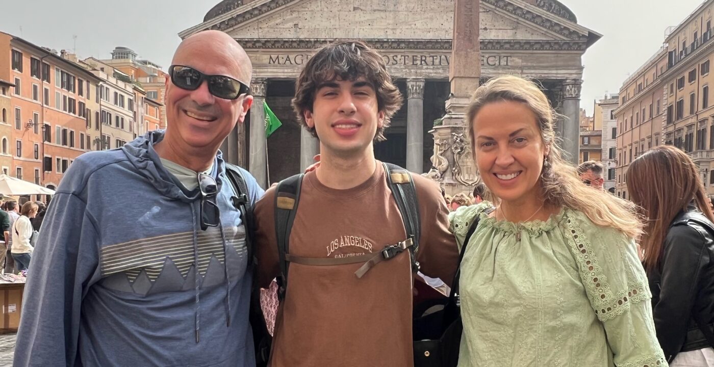 Man with son and wife at Pantheon in Rome