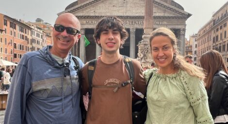 Man with son and wife at Pantheon in Rome