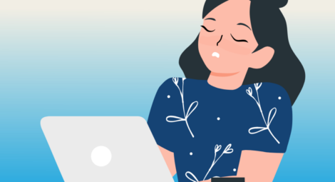 illustration of woman falling asleep at her laptop