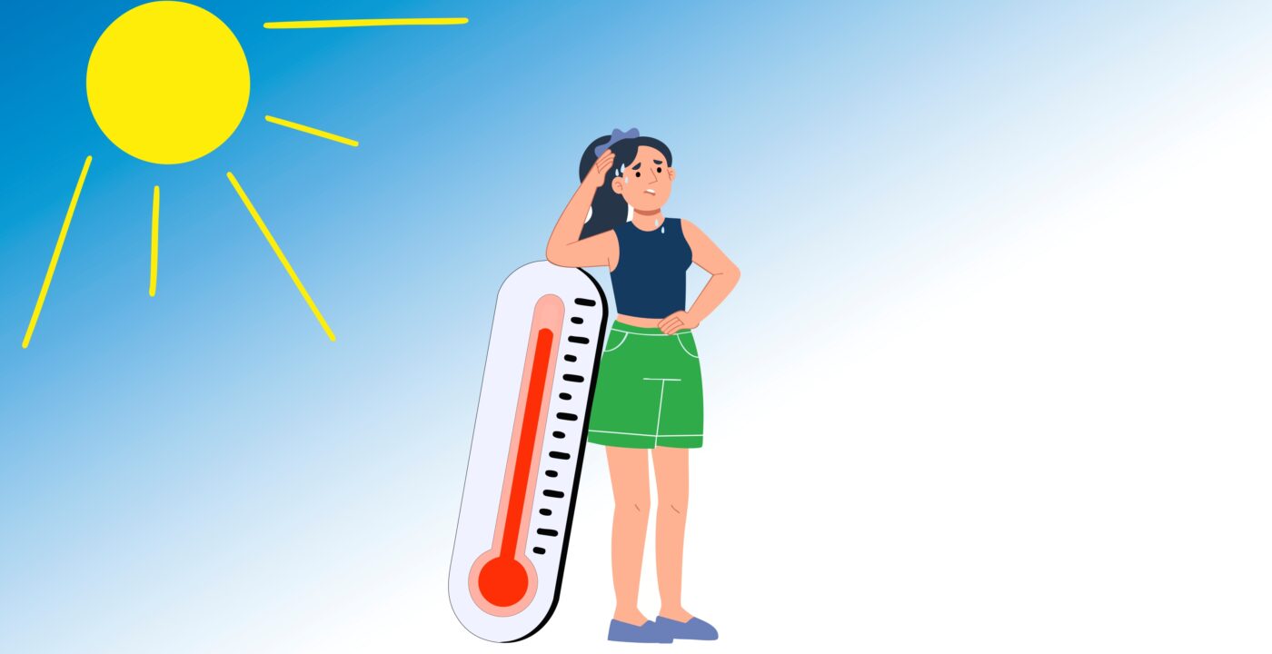 illustration of woman sweating next to thermometer