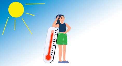 illustration of woman sweating next to thermometer