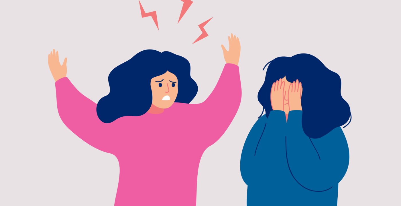 Illustration of a woman yelling at another woman