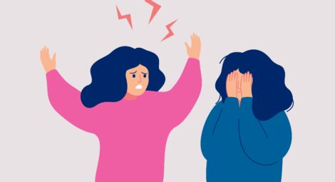 Illustration of a woman yelling at another woman