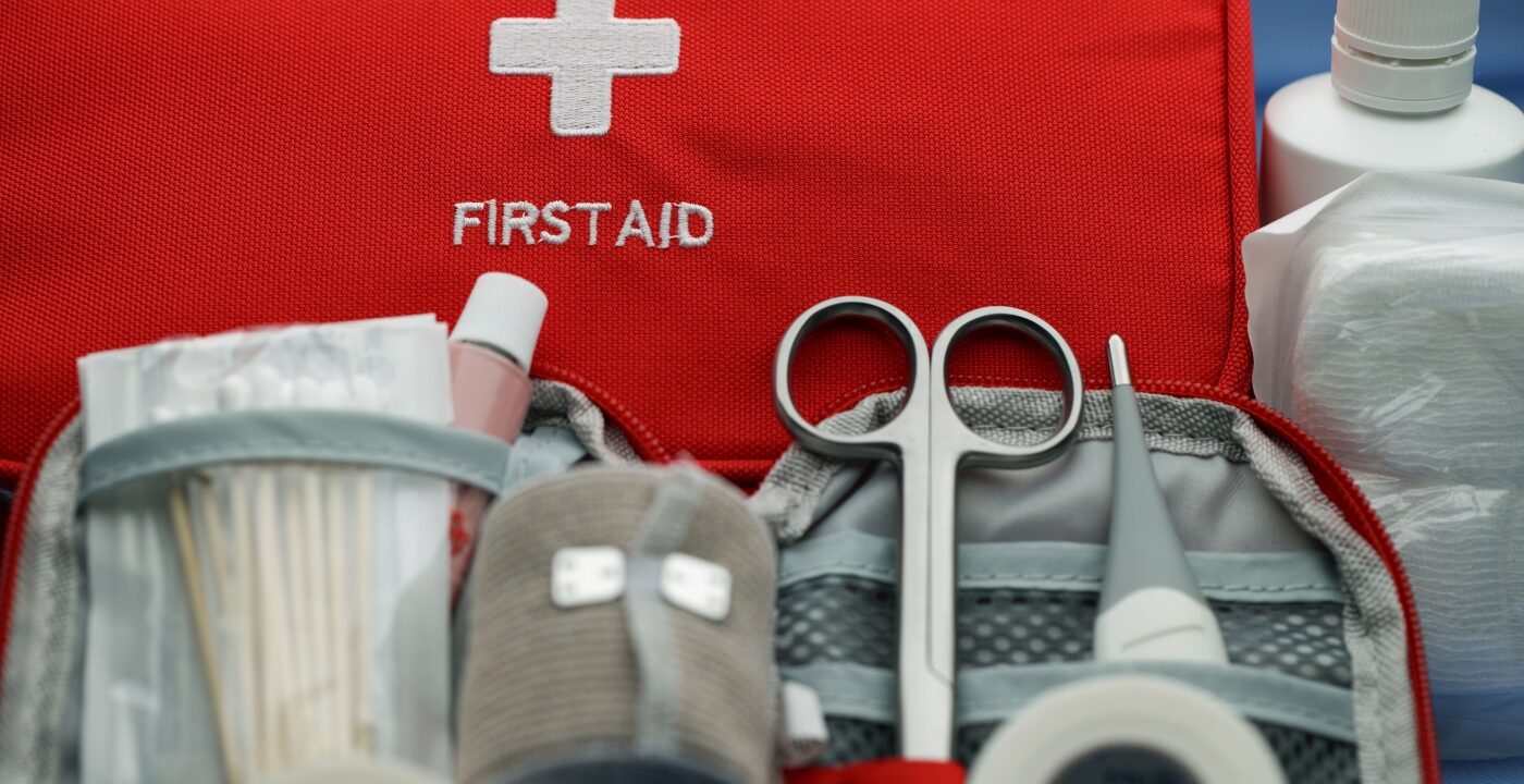 A collection of first aid kit items