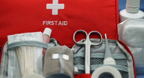 A collection of first aid kit items