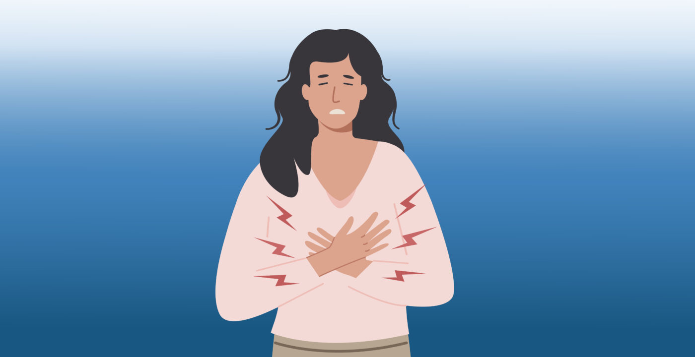 Illustration of woman with hands on chest