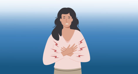 Illustration of woman with hands on chest