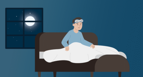 Illustration of person sitting up in bed awake