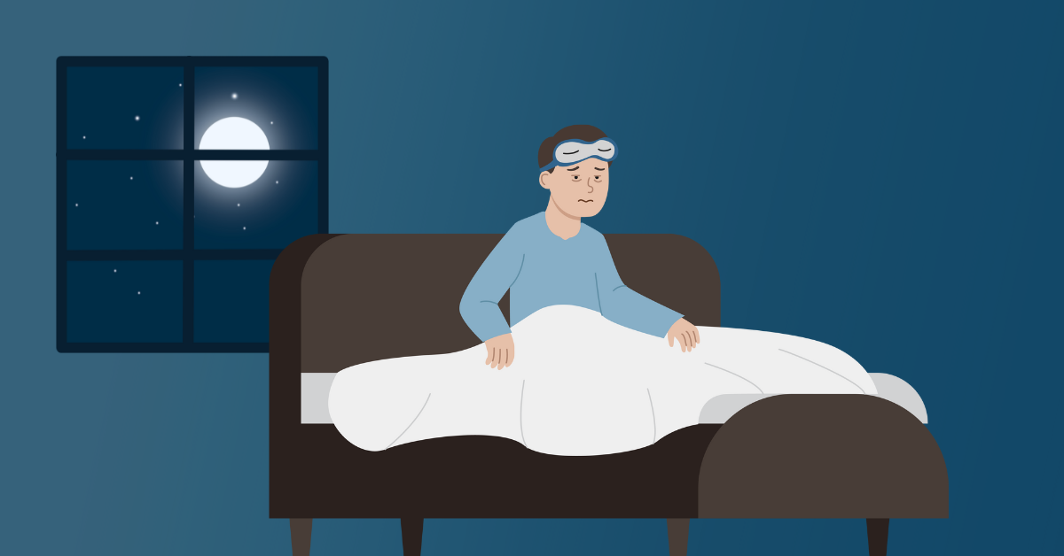 Illustration of person sitting up in bed awake