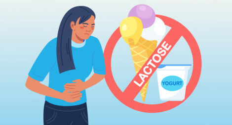 Illustration of woman holding stomach in pain