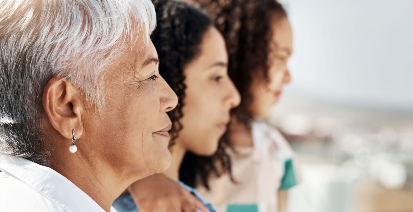 Side profiles of three women in a family