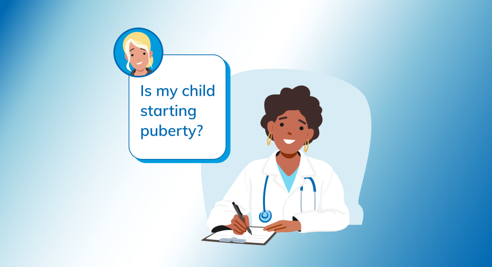 Illustration of someone asking question to doctor: Is my child starting puberty?