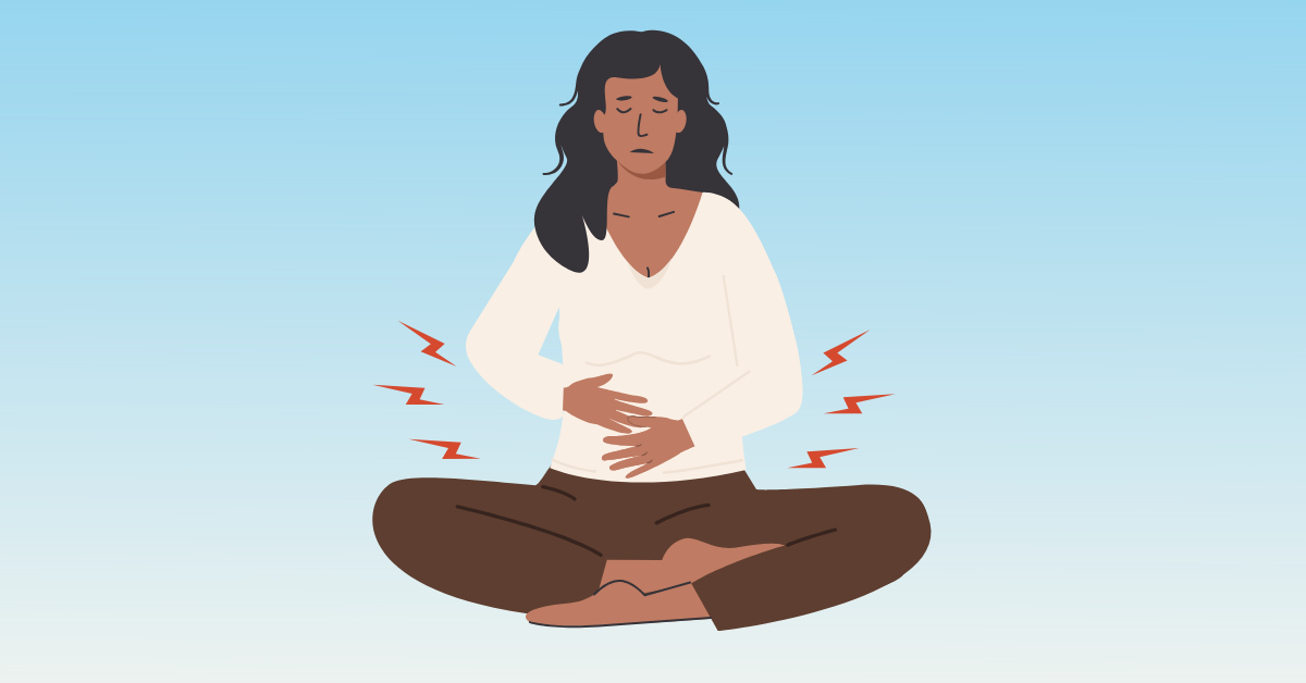 Illustration of woman holding abdomen in pain