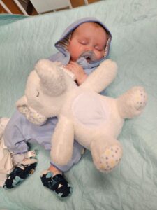 Baby sleeping with a stuffed animal