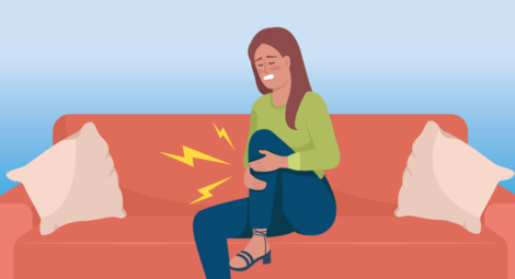 illustration of woman holding knee in pain