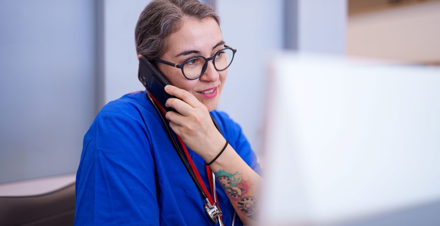 Clinician talking on a phone