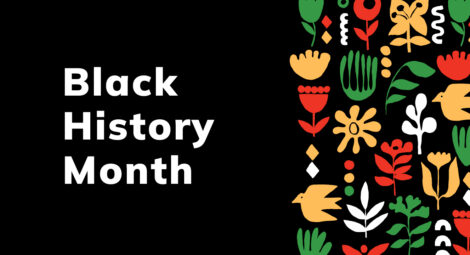 illustration with flowers and title Black History Month