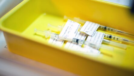 Vaccines in a yellow tub