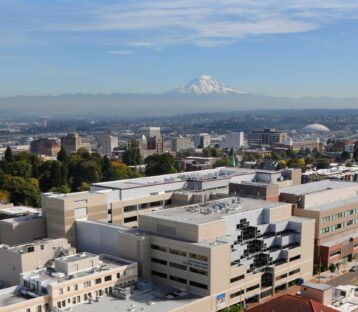 Tacoma General Hospital with mountain view
