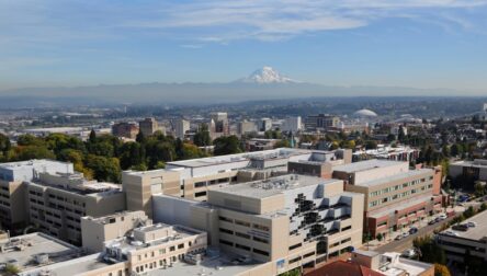 Tacoma General Hospital with mountain view