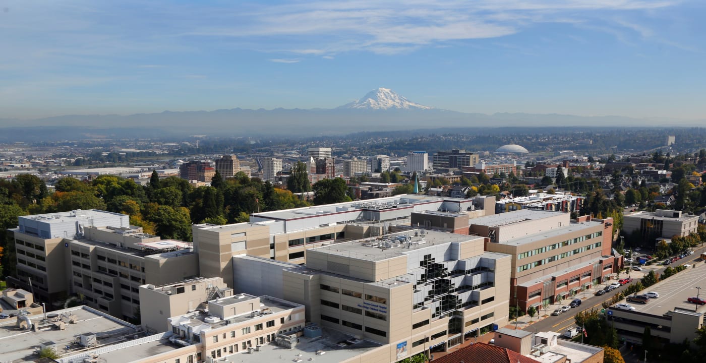 Tacoma General Hospital with mountain view