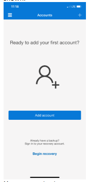 An iPhone screen in the Authenticator app displaying a large user icon and an "Add account" button.