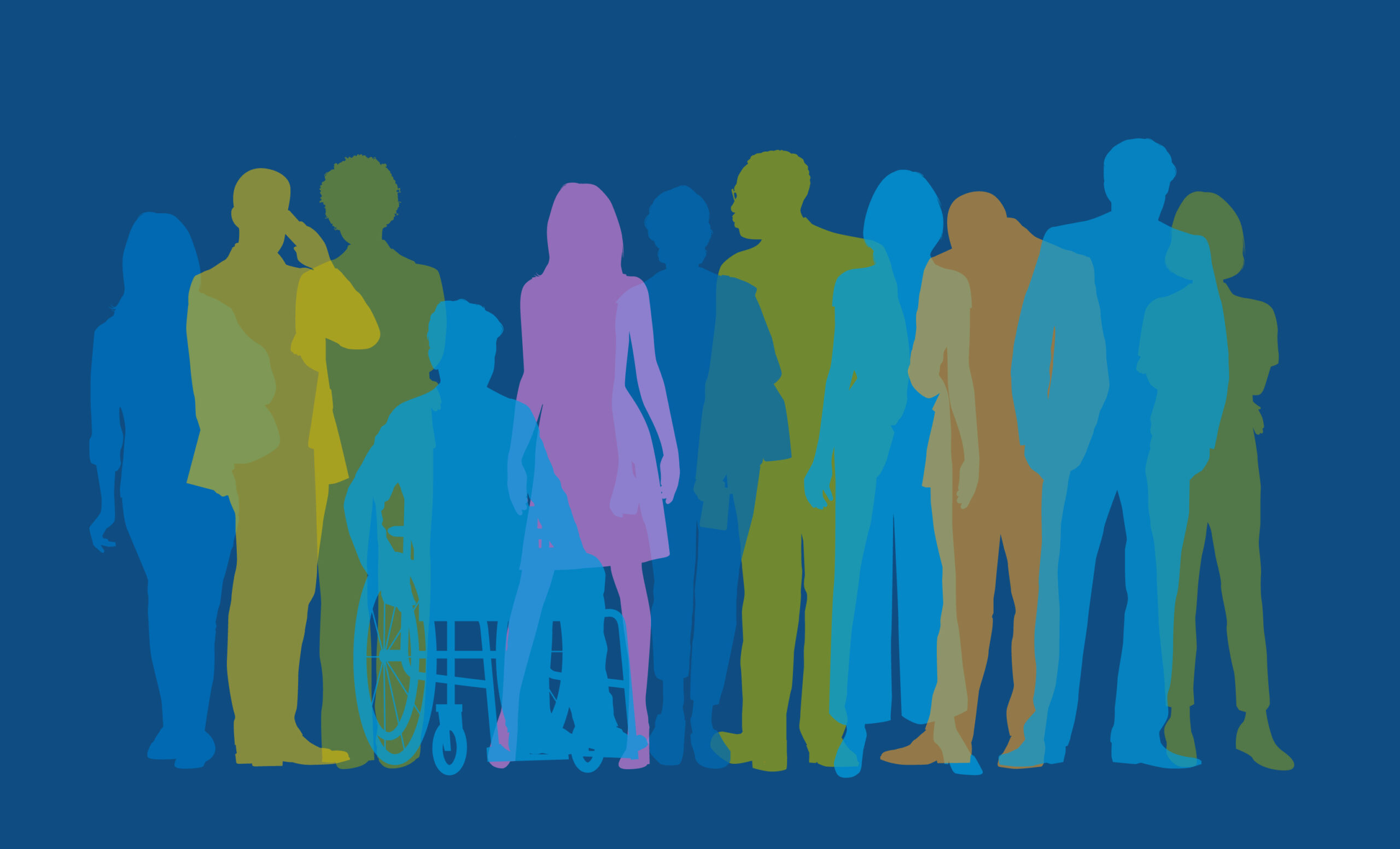 A graphic of drawn people of different sizes, shapes and colors.