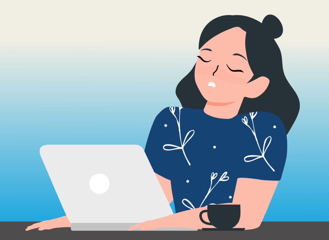 illustration of woman falling asleep at her laptop