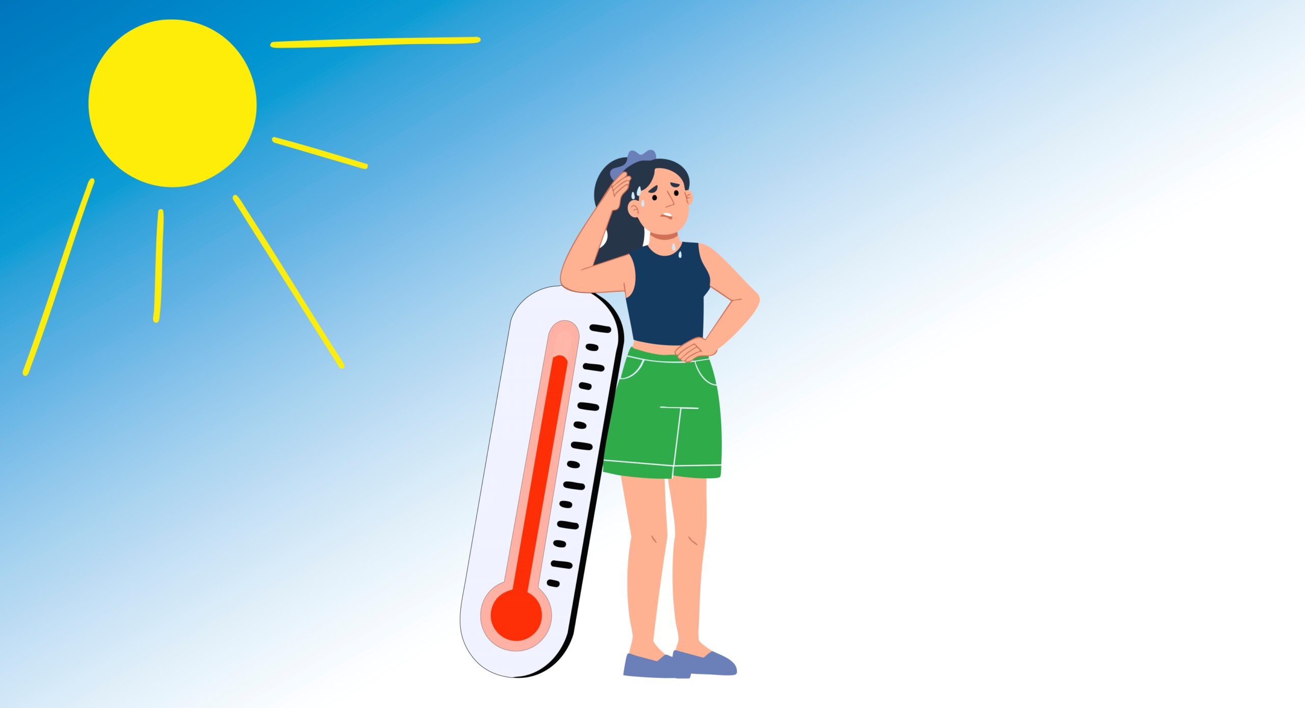 illustration of woman sweating next to thermometer