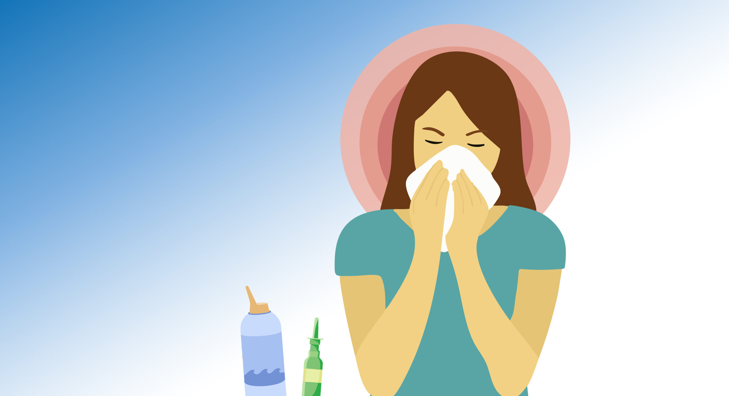 Illustration of a woman blowing her nose.