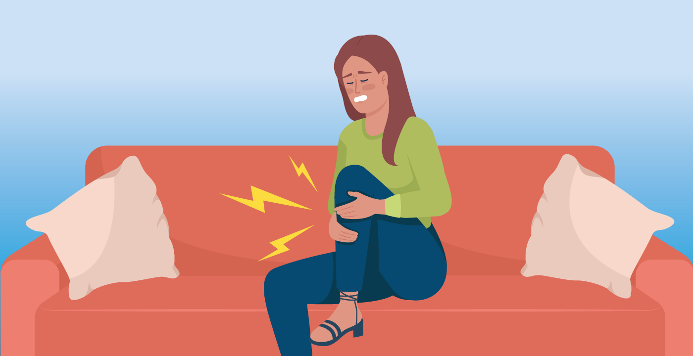 illustration of woman holding knee in pain