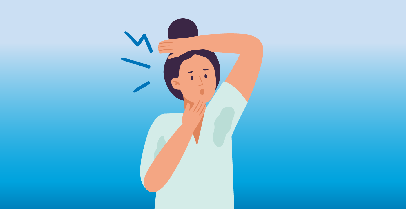 illustration of woman looking at her sweat-stained armpit
